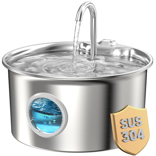 Cat Water Fountain for Drinking: Stainless Steel Cat Fountain - 2.6L Water Fountains Cats Bowl automatic - Silent Pet Water Fountain Indoor - Pet Drinking Fountain with Visible Water Level Window - Sayby’s
