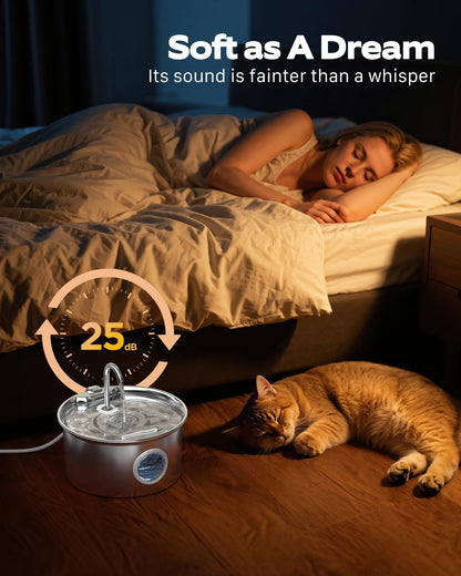 Cat Water Fountain for Drinking: Stainless Steel Cat Fountain - 2.6L Water Fountains Cats Bowl automatic - Silent Pet Water Fountain Indoor - Pet Drinking Fountain with Visible Water Level Window - Sayby’s