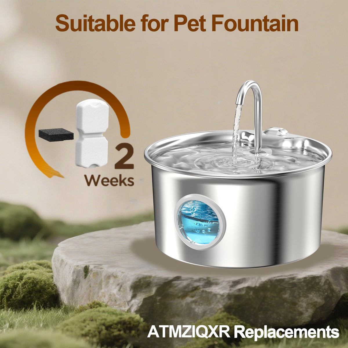 Cat Water Fountain for Drinking: Stainless Steel Cat Fountain - 2.6L Water Fountains Cats Bowl automatic - Silent Pet Water Fountain Indoor - Pet Drinking Fountain with Visible Water Level Window - Sayby’s