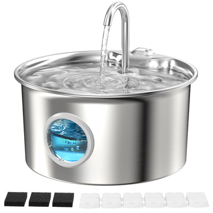 Cat Water Fountain for Drinking: Stainless Steel Cat Fountain - 2.6L Water Fountains Cats Bowl automatic - Silent Pet Water Fountain Indoor - Pet Drinking Fountain with Visible Water Level Window - Sayby’s