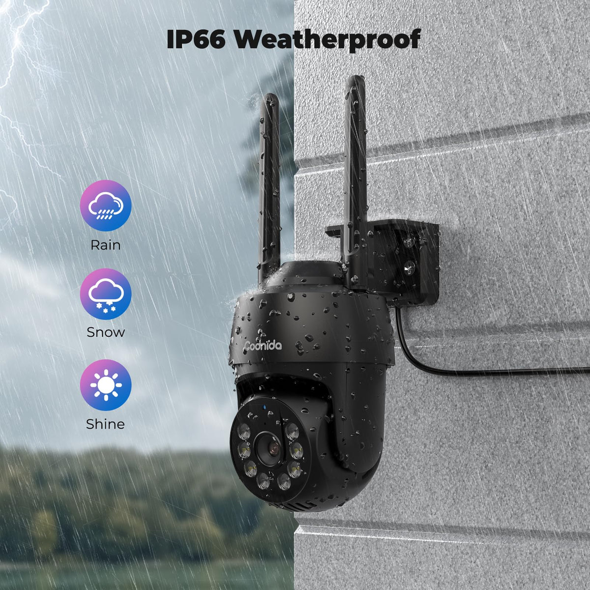 Codnida 2K Security Camera Outdoor, 360° PTZ WiFi Camera, CCTV Camera with 24/7 Recording, PIR Human Detection, Sound and Light Alarm, Support 16-128G SD Card, Works with Alexa - Sayby’s
