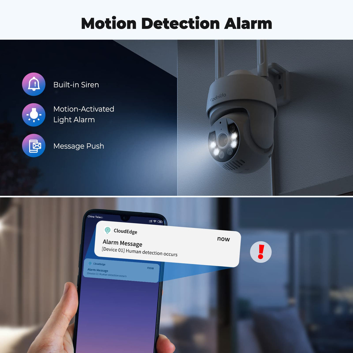 Codnida 2K Security Camera Outdoor, 360° PTZ WiFi Camera, CCTV Camera with 24/7 Recording, PIR Human Detection, Sound and Light Alarm, Support 16-128G SD Card, Works with Alexa - Sayby’s