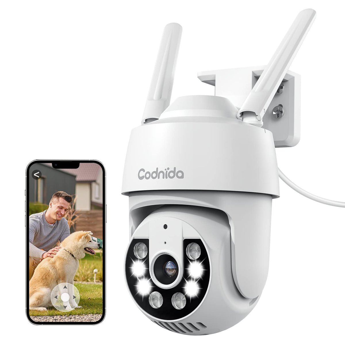 Codnida 2K Security Camera Outdoor, 360° PTZ WiFi Camera, CCTV Camera with 24/7 Recording, PIR Human Detection, Sound and Light Alarm, Support 16-128G SD Card, Works with Alexa - Sayby’s