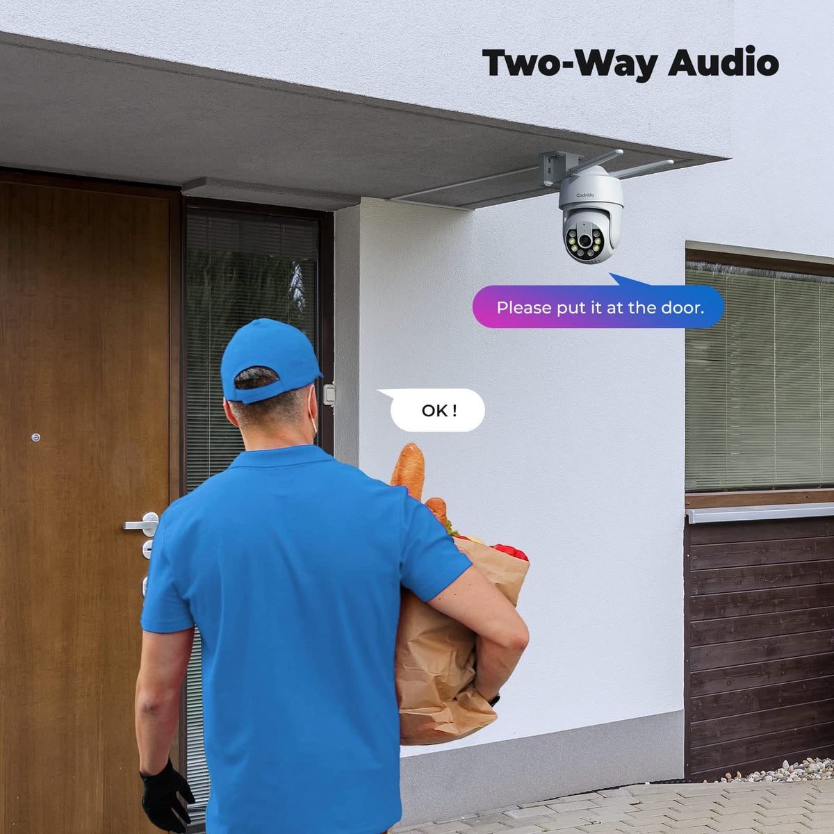 Codnida 2K Security Camera Outdoor, 360° PTZ WiFi Camera, CCTV Camera with 24/7 Recording, PIR Human Detection, Sound and Light Alarm, Support 16-128G SD Card, Works with Alexa - Sayby’s