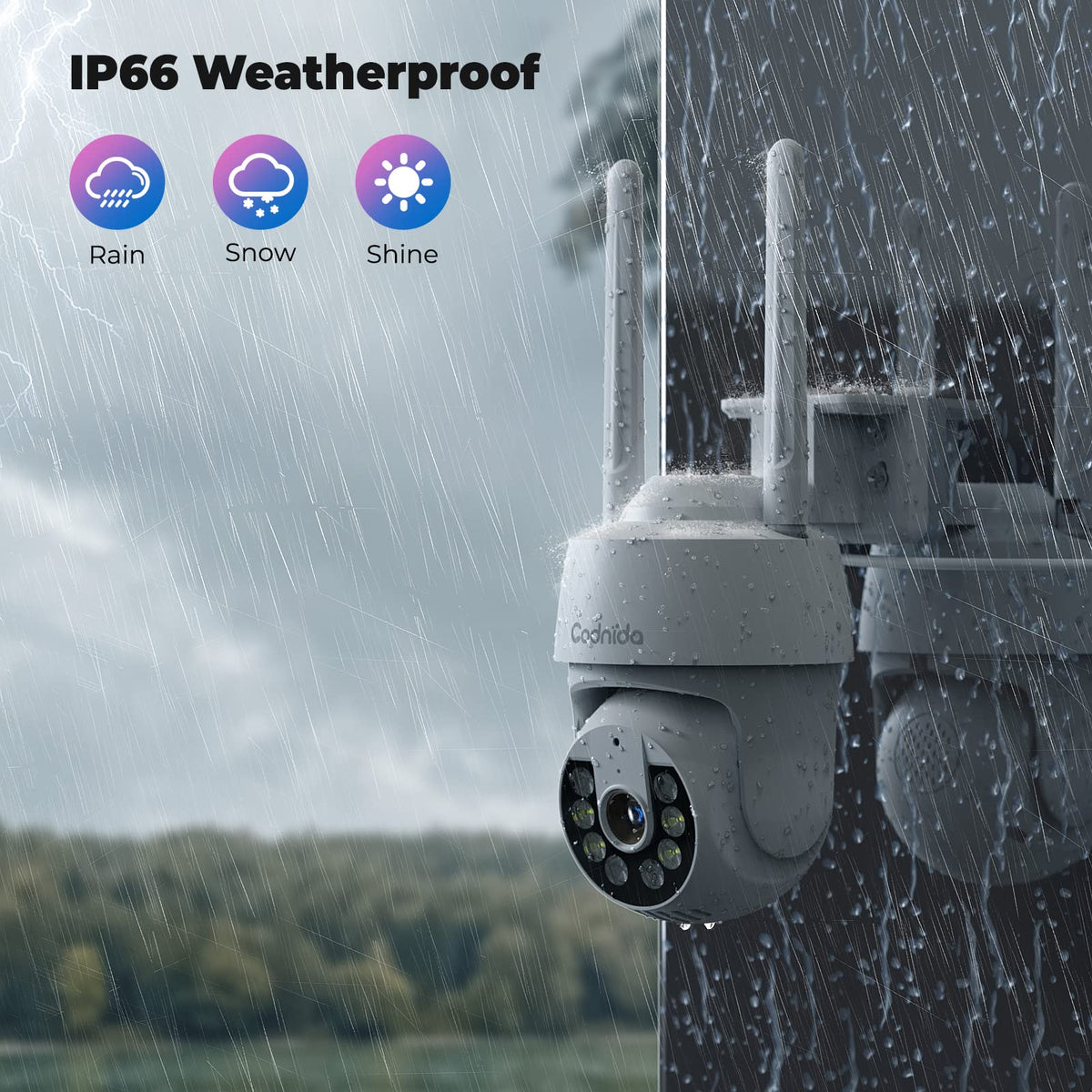 Codnida 2K Security Camera Outdoor, 360° PTZ WiFi Camera, CCTV Camera with 24/7 Recording, PIR Human Detection, Sound and Light Alarm, Support 16-128G SD Card, Works with Alexa - Sayby’s