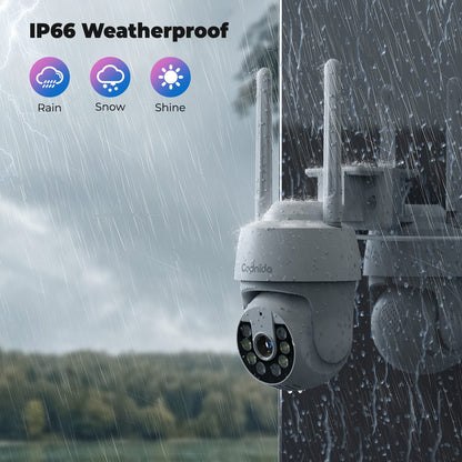 Codnida 2K Security Camera Outdoor, 360° PTZ WiFi Camera, CCTV Camera with 24/7 Recording, PIR Human Detection, Sound and Light Alarm, Support 16-128G SD Card, Works with Alexa - Sayby’s