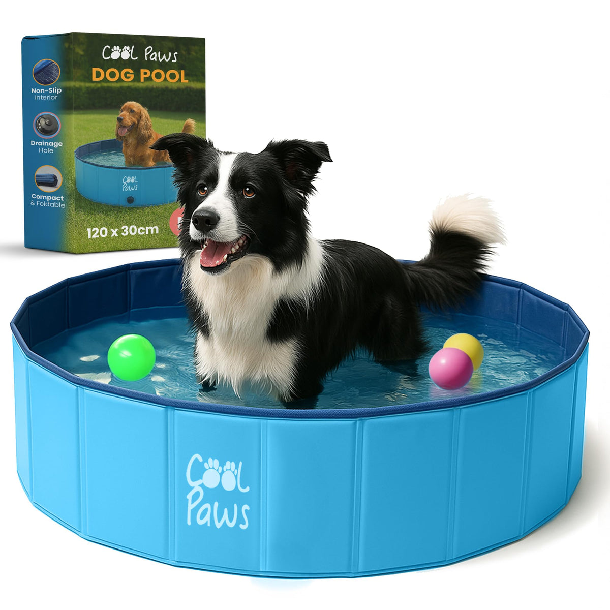 Cool Paws Paddling Pool – Foldable Dog & Kids Pool in Multiple Sizes (S–XL), Leakproof & Durable Hard Plastic Design, Pet Bath or Play Pool for Indoors, Outdoors, Garden, Patio – Blue - Sayby’s