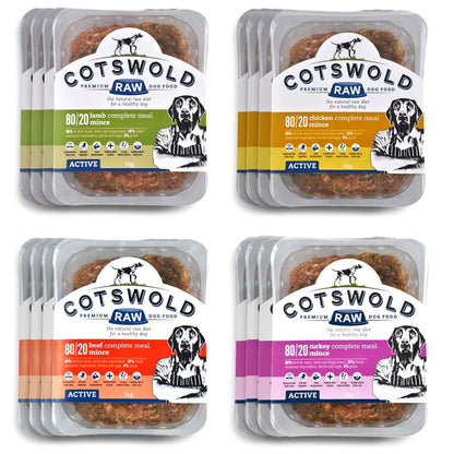 Cotswold RAW Raw Dog Food, Active 80/20 Mince, Adult Dog Food, BARF Premium British Meat Raw for All Dogs, Frozen Meal, Chicken and Turkey Mince - 7kg - Sayby’s