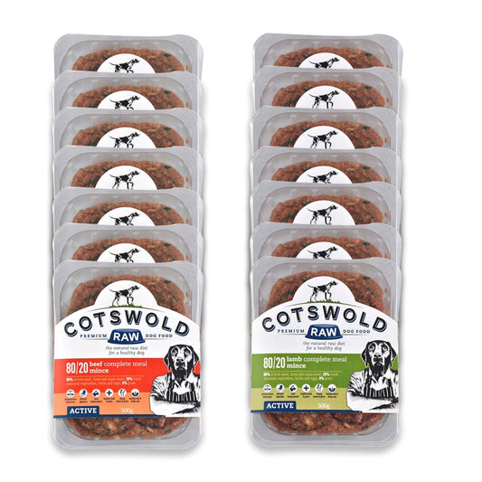 Cotswold RAW Raw Dog Food, Active 80/20 Mince, Adult Dog Food, BARF Premium British Meat Raw for All Dogs, Frozen Meal, Chicken and Turkey Mince - 7kg - Sayby’s
