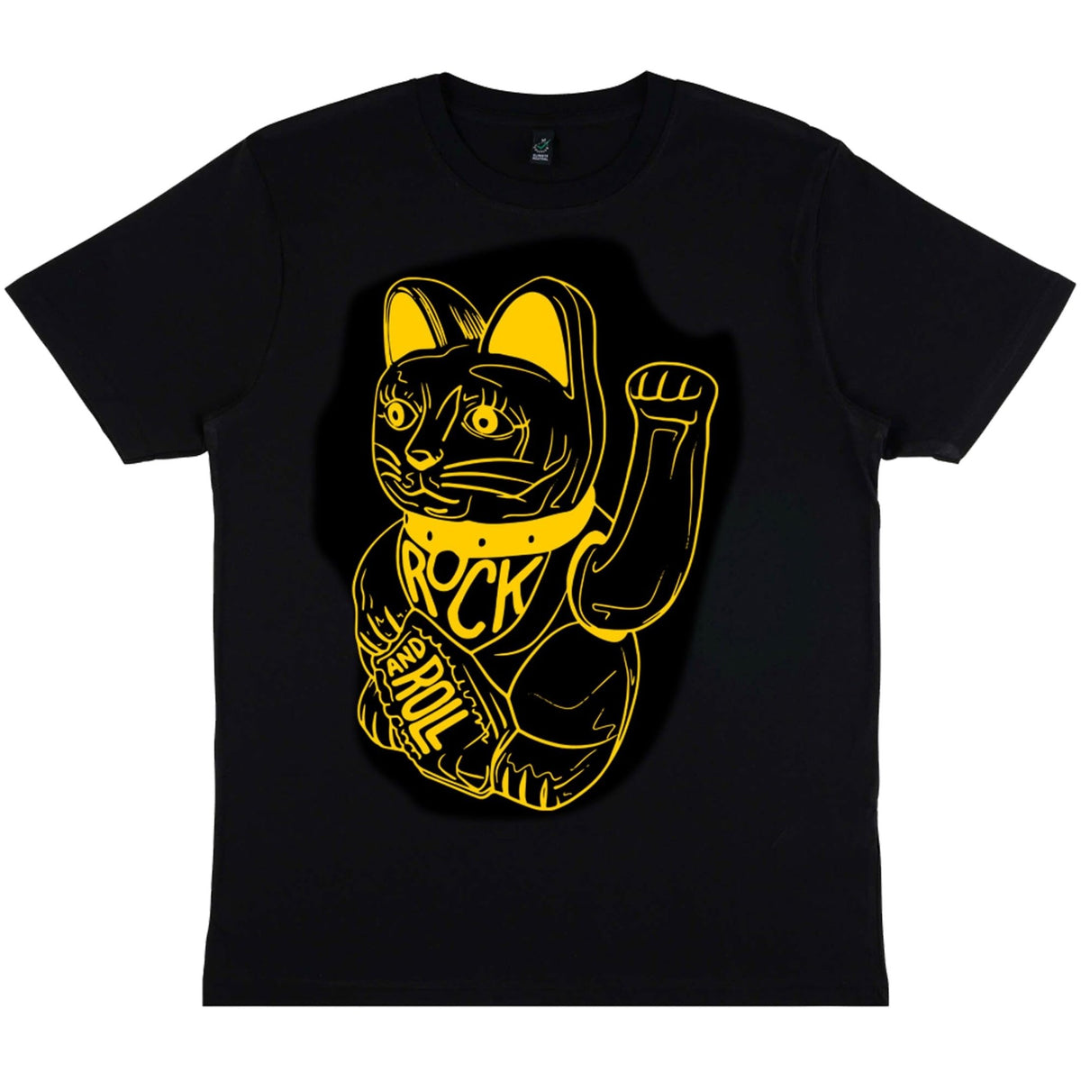 DB DEADBEAT Lucky Cat Rock and Roll Motif Screen Printed Eco-Friendly Unisex Black T-Shirt for Men, Women and Teens. - Sayby’s