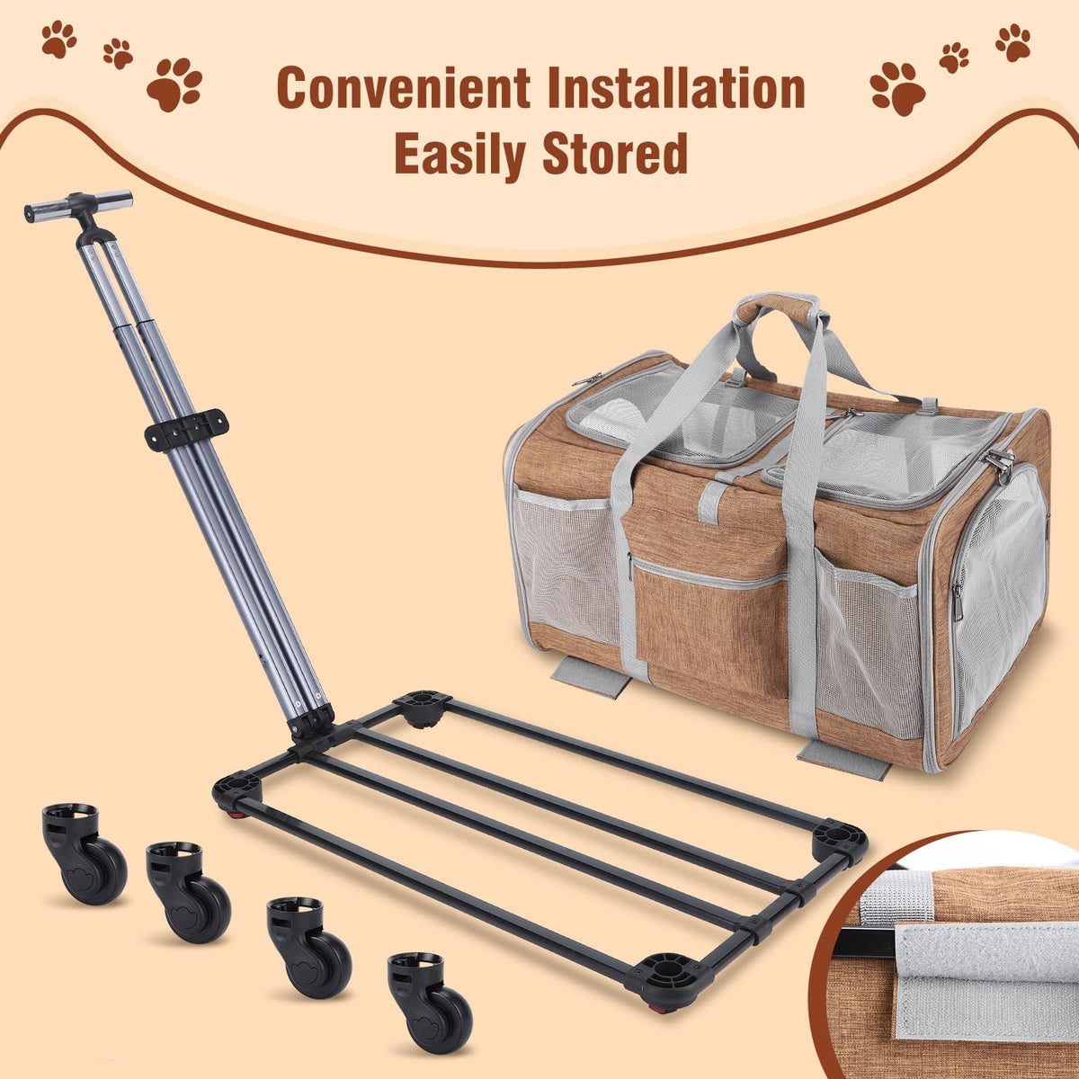 Double-Compartment Rolling Cat Carrier with Wheels for 2 Cats, Foldable Pet Carrier with Wheels for 2 Small Cats and Dogs, Fully Breathable, Perfect for Traveling/Hiking/Camping/Veterinary Visits - Sayby’s