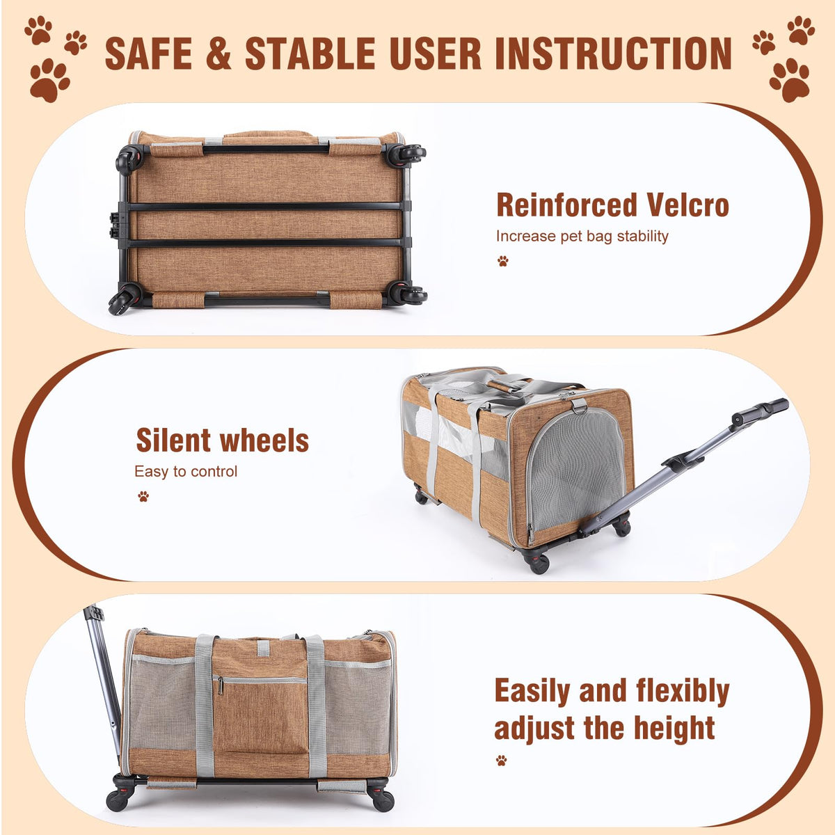 Double-Compartment Rolling Cat Carrier with Wheels for 2 Cats, Foldable Pet Carrier with Wheels for 2 Small Cats and Dogs, Fully Breathable, Perfect for Traveling/Hiking/Camping/Veterinary Visits - Sayby’s