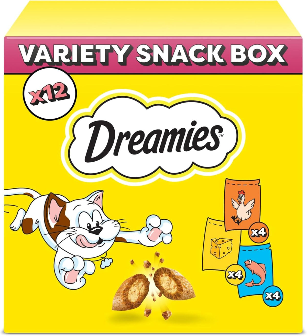 DREAMIES - Cat Treats - 12 x 60g - Multipack Biscuits - Variety Snack Box - 12 Pouches - Sayby’s