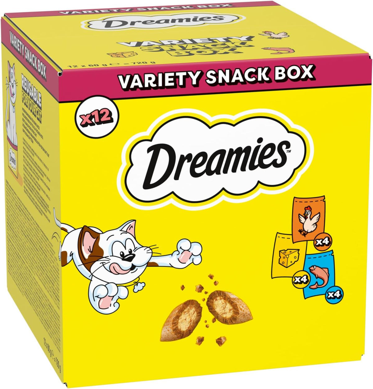 DREAMIES - Cat Treats - 12 x 60g - Multipack Biscuits - Variety Snack Box - 12 Pouches - Sayby’s