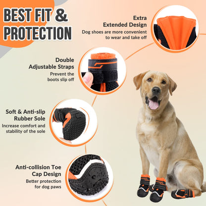 Eyein Dog Boots Paw Protector, Breathable Dog Boots for Injured Paws Waterproof, Dual Adjustable Washable Non-Slip Dog Shoes for Walking, Reflective Dog Shoes for Small Medium Large Dogs(2pcs) - Sayby’s