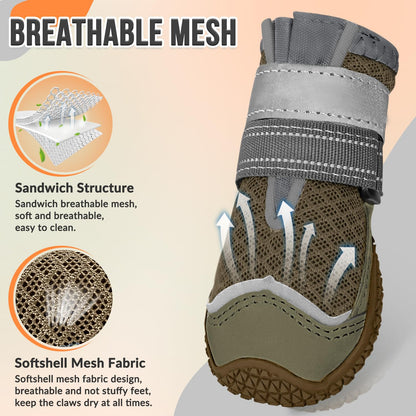 Eyein Dog Boots Paw Protector, Breathable Dog Boots for Injured Paws Waterproof, Dual Adjustable Washable Non-Slip Dog Shoes for Walking, Reflective Dog Shoes for Small Medium Large Dogs(2pcs) - Sayby’s