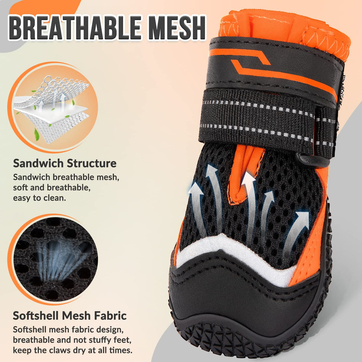 Eyein Dog Boots Paw Protector, Breathable Dog Boots for Injured Paws Waterproof, Dual Adjustable Washable Non-Slip Dog Shoes for Walking, Reflective Dog Shoes for Small Medium Large Dogs(2pcs) - Sayby’s