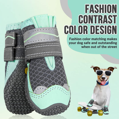 Eyein Dog Boots Paw Protector, Breathable Dog Boots for Injured Paws Waterproof, Dual Adjustable Washable Non-Slip Dog Shoes for Walking, Reflective Dog Shoes for Small Medium Large Dogs(2pcs) - Sayby’s