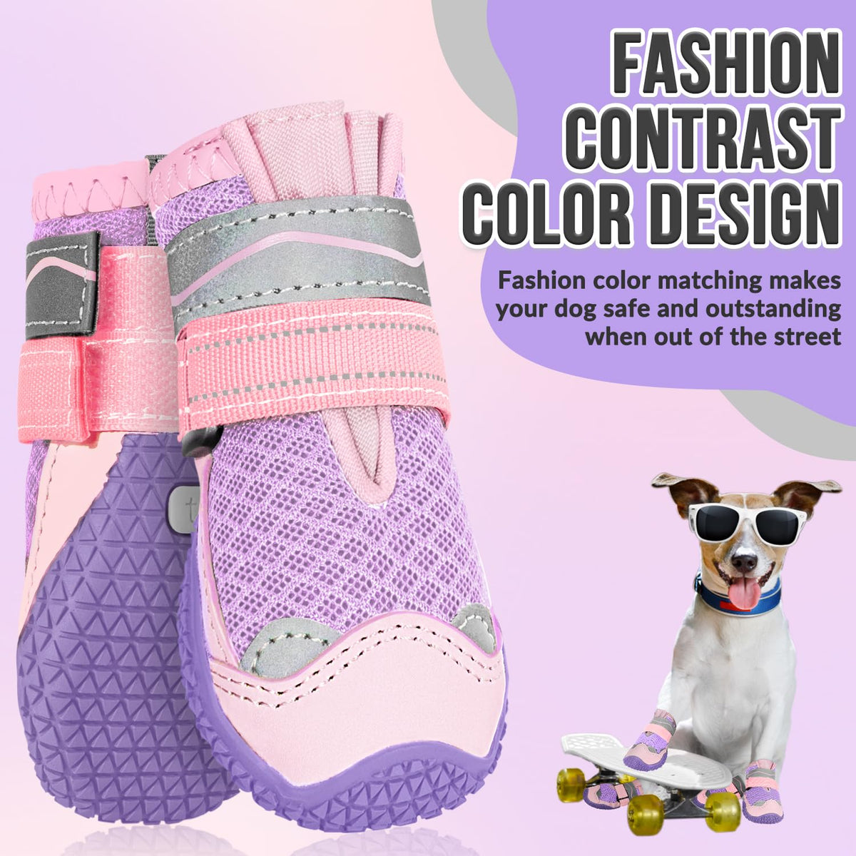 Eyein Dog Boots Paw Protector, Breathable Dog Boots for Injured Paws Waterproof, Dual Adjustable Washable Non-Slip Dog Shoes for Walking, Reflective Dog Shoes for Small Medium Large Dogs(2pcs) - Sayby’s