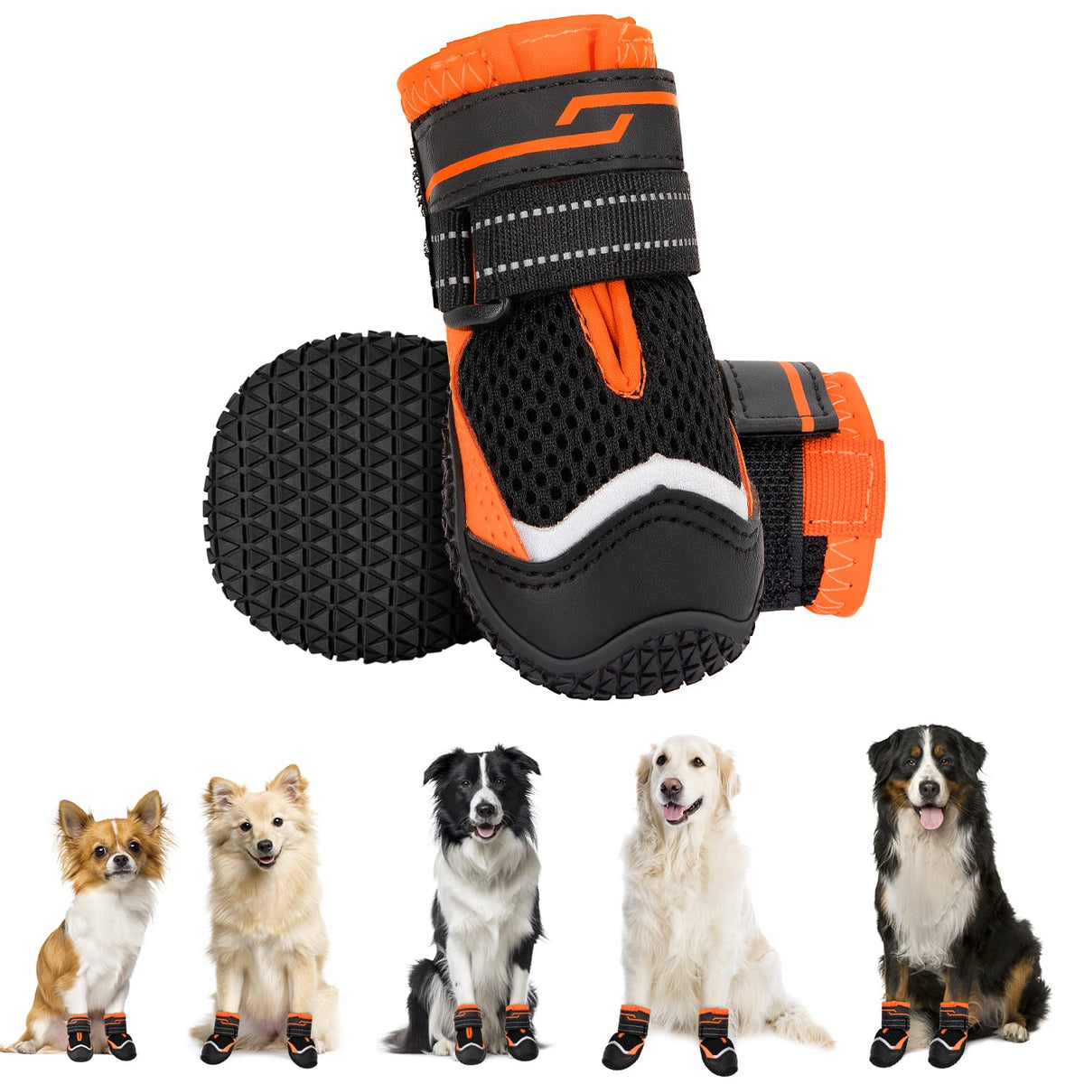 Eyein Dog Boots Paw Protector, Breathable Dog Boots for Injured Paws Waterproof, Dual Adjustable Washable Non-Slip Dog Shoes for Walking, Reflective Dog Shoes for Small Medium Large Dogs(2pcs) - Sayby’s