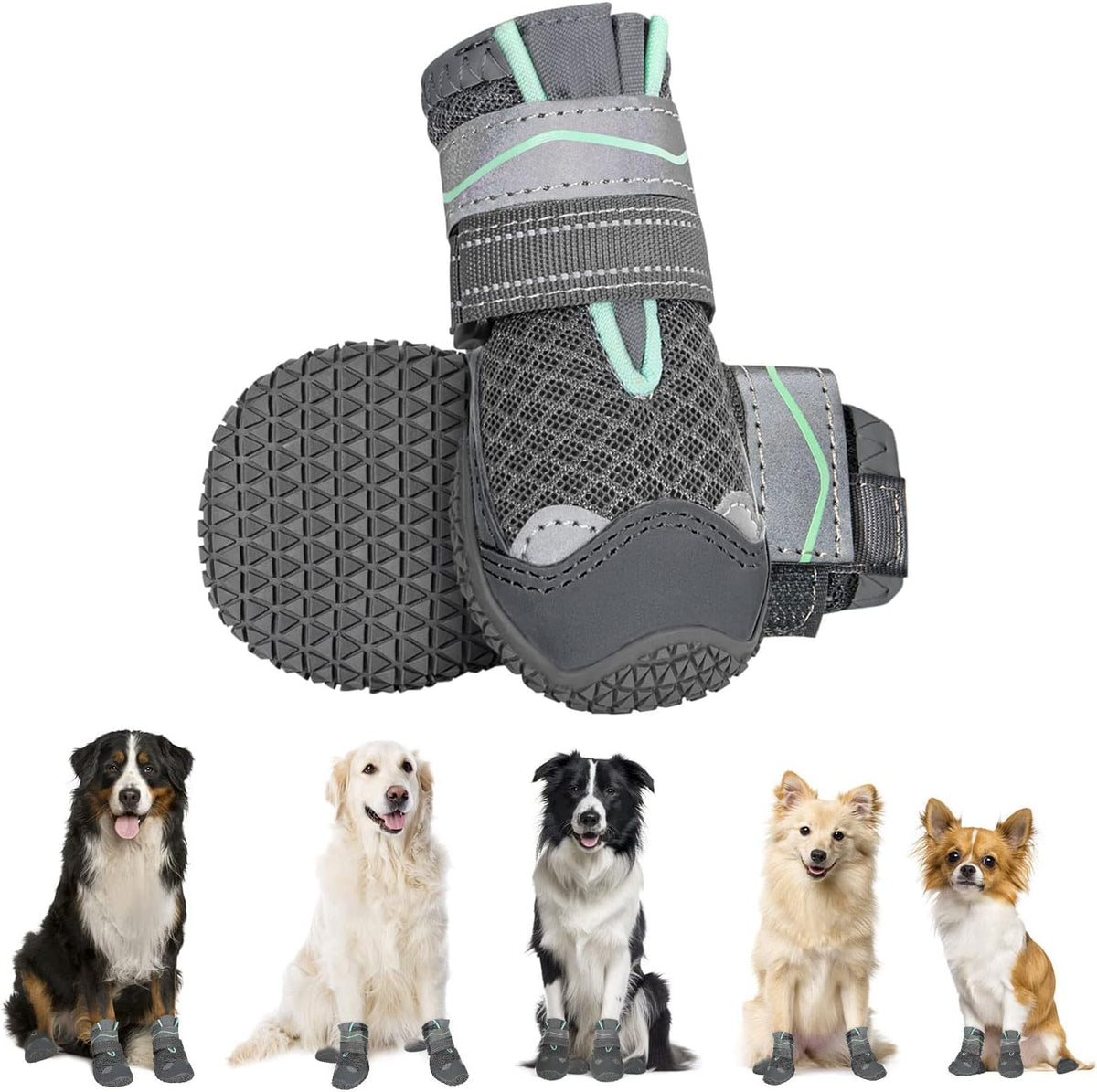 Eyein Dog Boots Paw Protector, Breathable Dog Boots for Injured Paws Waterproof, Dual Adjustable Washable Non-Slip Dog Shoes for Walking, Reflective Dog Shoes for Small Medium Large Dogs(2pcs) - Sayby’s