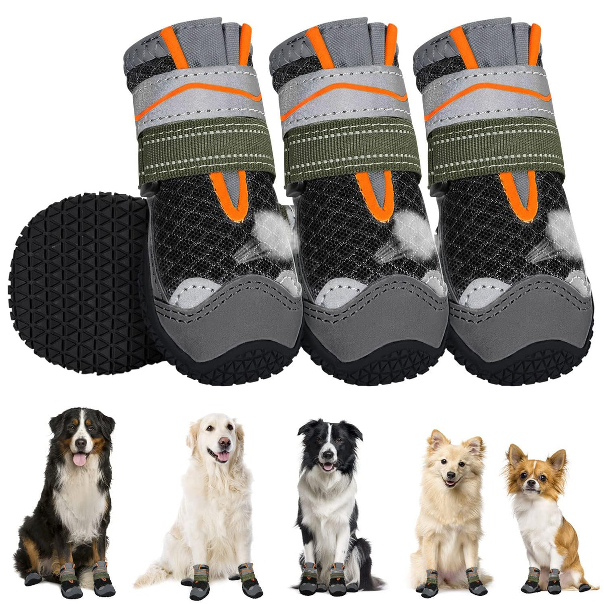 Eyein Dog Boots Paw Protector, Breathable Dog Boots for Injured Paws Waterproof, Dual Adjustable Washable Non-Slip Dog Shoes for Walking, Reflective Dog Shoes for Small Medium Large Dogs(2pcs) - Sayby’s