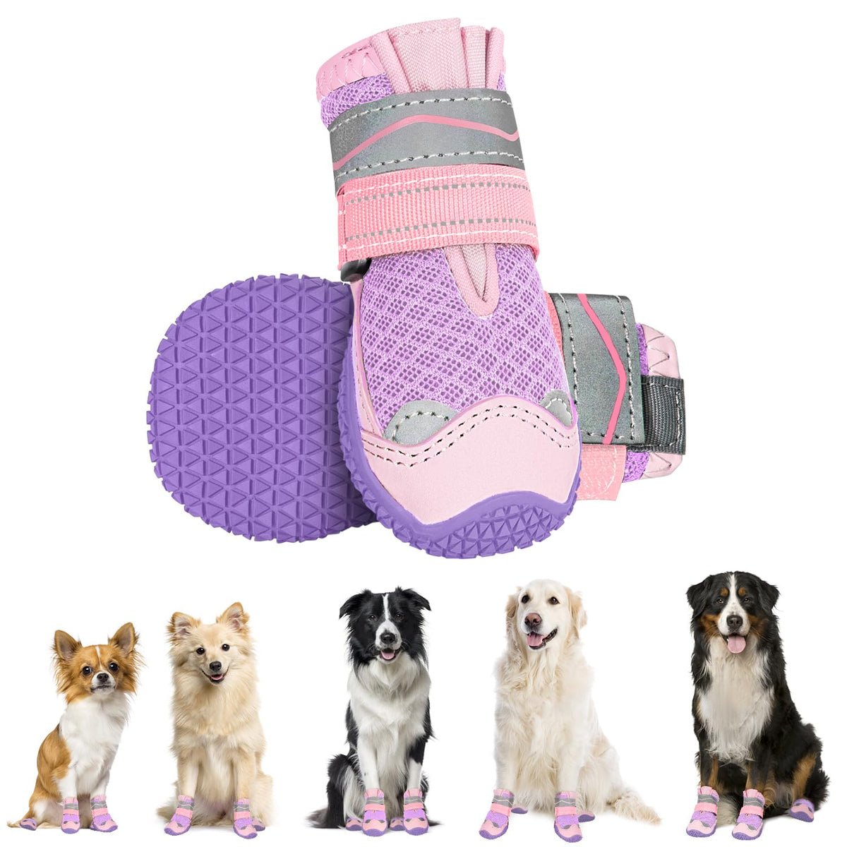 Eyein Dog Boots Paw Protector, Breathable Dog Boots for Injured Paws Waterproof, Dual Adjustable Washable Non-Slip Dog Shoes for Walking, Reflective Dog Shoes for Small Medium Large Dogs(2pcs) - Sayby’s