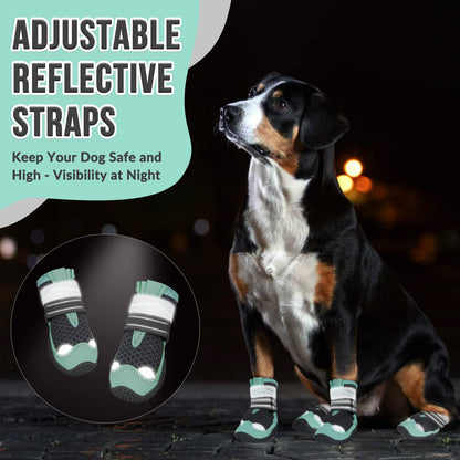 Eyein Dog Boots Paw Protector, Breathable Dog Boots for Injured Paws Waterproof, Dual Adjustable Washable Non-Slip Dog Shoes for Walking, Reflective Dog Shoes for Small Medium Large Dogs(2pcs) - Sayby’s