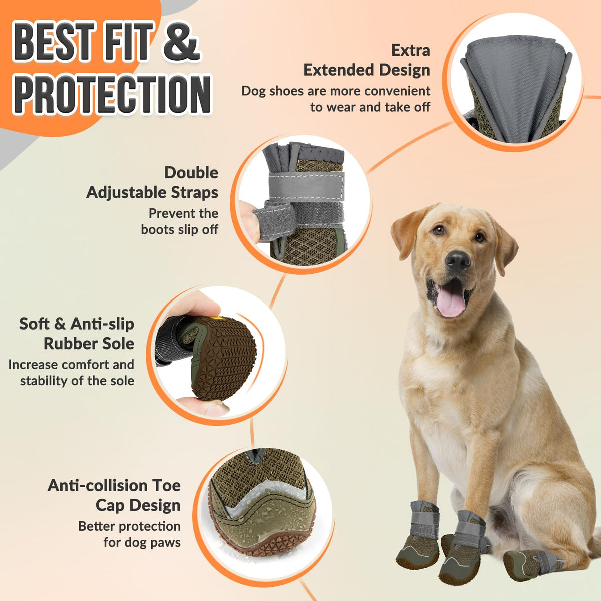 Eyein Dog Boots Paw Protector, Breathable Dog Boots for Injured Paws Waterproof, Dual Adjustable Washable Non-Slip Dog Shoes for Walking, Reflective Dog Shoes for Small Medium Large Dogs(2pcs) - Sayby’s