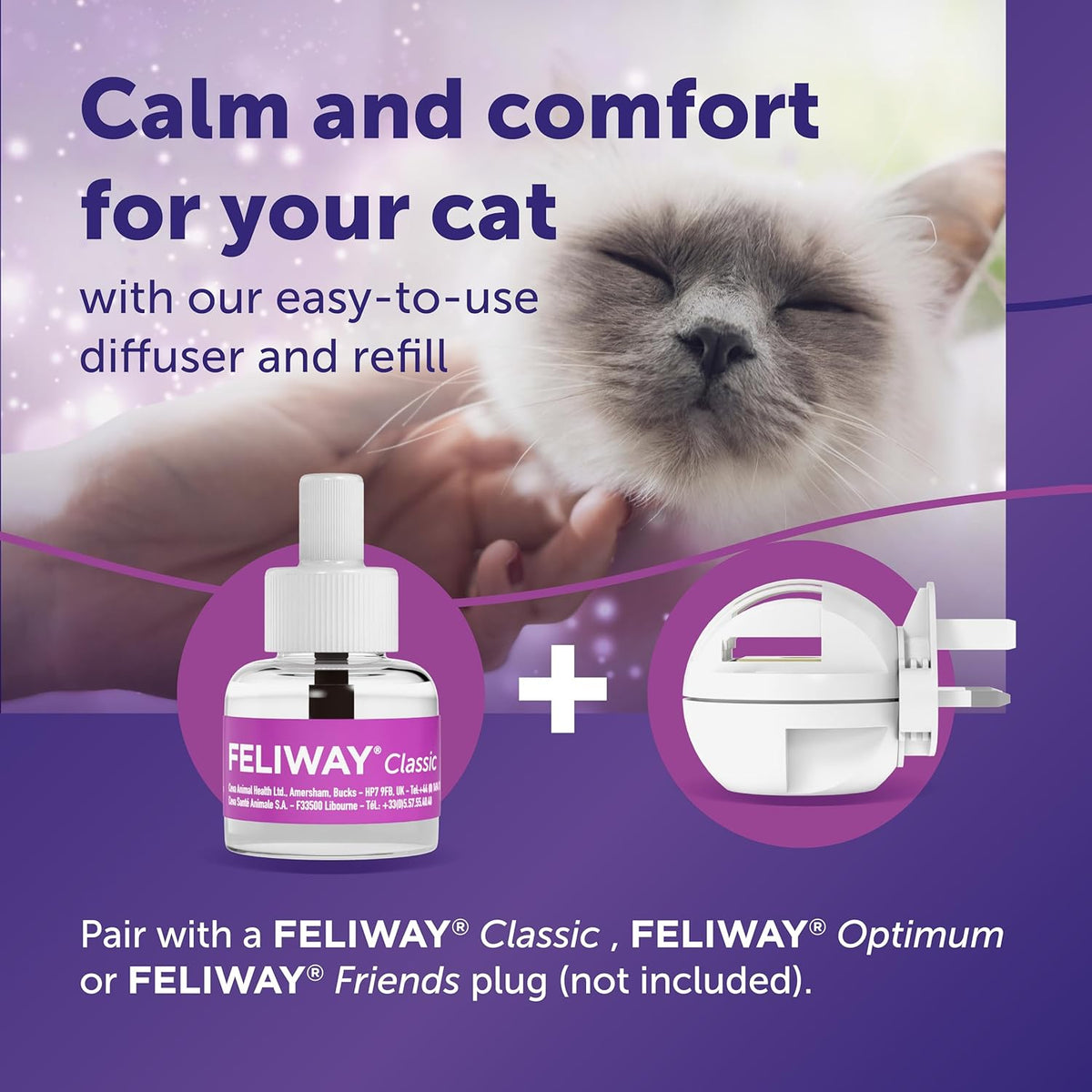 FELIWAY Classic 30 Day Cat Calming Odourless Refill for Pheromone Diffuser, 48ml - Helps Solve Common Signs of Stress in Cats & Kittens, Veterinary Recommended, Drug-free, Clinically Proven - Sayby’s