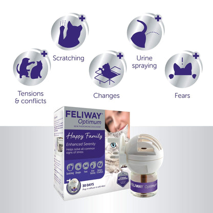 FELIWAY Optimum 30 Day Cat Calming Odourless Plug In Pheromone Diffuser Starter Kit, 48ml - Helps Solve Signs of Stress in Cats & Kittens, Veterinary Recommended, Drug-free, Clinically Proven - Sayby’s