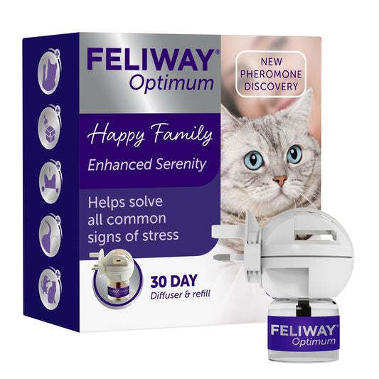 FELIWAY Optimum 30 Day Cat Calming Odourless Plug In Pheromone Diffuser Starter Kit, 48ml - Helps Solve Signs of Stress in Cats & Kittens, Veterinary Recommended, Drug-free, Clinically Proven - Sayby’s