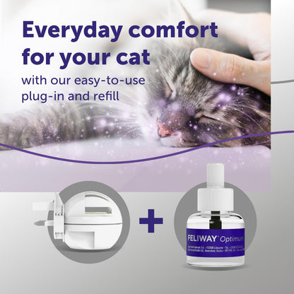 FELIWAY Optimum 30 Day Cat Calming Odourless Plug In Pheromone Diffuser Starter Kit, 48ml - Helps Solve Signs of Stress in Cats & Kittens, Veterinary Recommended, Drug-free, Clinically Proven - Sayby’s