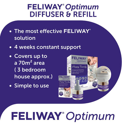 FELIWAY Optimum 30 Day Cat Calming Odourless Plug In Pheromone Diffuser Starter Kit, 48ml - Helps Solve Signs of Stress in Cats & Kittens, Veterinary Recommended, Drug-free, Clinically Proven - Sayby’s