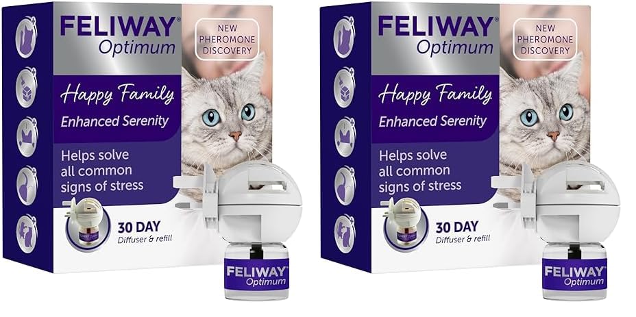 FELIWAY Optimum 30 Day Cat Calming Odourless Plug In Pheromone Diffuser Starter Kit, 48ml - Helps Solve Signs of Stress in Cats & Kittens, Veterinary Recommended, Drug-free, Clinically Proven - Sayby’s