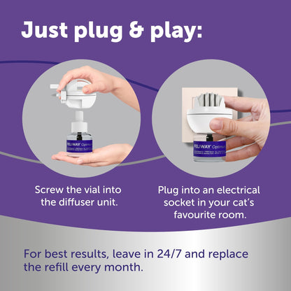 FELIWAY Optimum 30 Day Cat Calming Odourless Plug In Pheromone Diffuser Starter Kit, 48ml - Helps Solve Signs of Stress in Cats & Kittens, Veterinary Recommended, Drug-free, Clinically Proven - Sayby’s