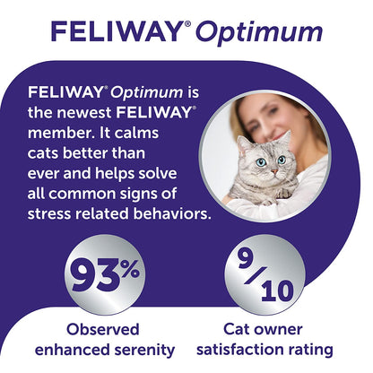 FELIWAY Optimum 30 Day Cat Calming Odourless Plug In Pheromone Diffuser Starter Kit, 48ml - Helps Solve Signs of Stress in Cats & Kittens, Veterinary Recommended, Drug-free, Clinically Proven - Sayby’s
