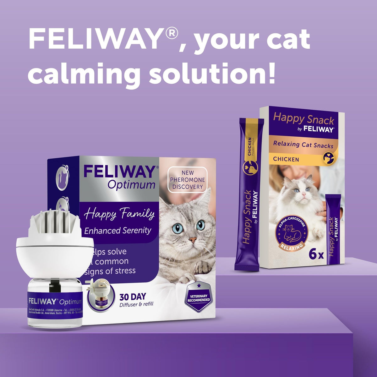FELIWAY Optimum 30 Day Cat Calming Odourless Plug In Pheromone Diffuser Starter Kit, 48ml - Helps Solve Signs of Stress in Cats & Kittens, Veterinary Recommended, Drug-free, Clinically Proven - Sayby’s