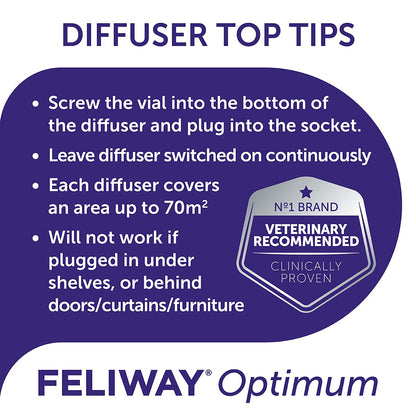 FELIWAY Optimum 30 Day Cat Calming Odourless Plug In Pheromone Diffuser Starter Kit, 48ml - Helps Solve Signs of Stress in Cats & Kittens, Veterinary Recommended, Drug-free, Clinically Proven - Sayby’s