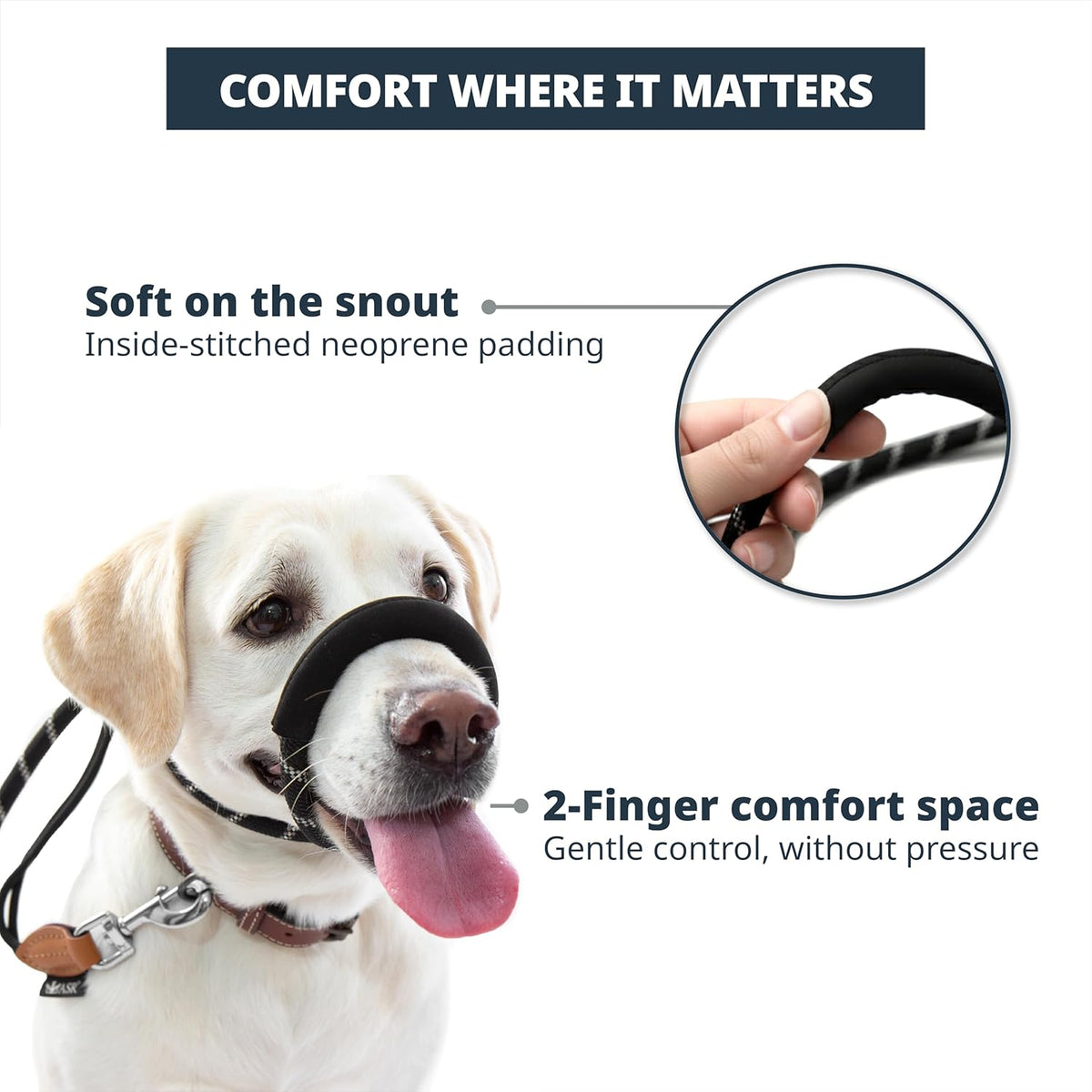 Figure of 8 Slip Lead for Dogs, Dual-Use No-Pull Training Leash with Stopper, Neoprene Nose Padding, Reflective Safety Strip and Robust Static 14-Core Nylon Rope - Sayby’s