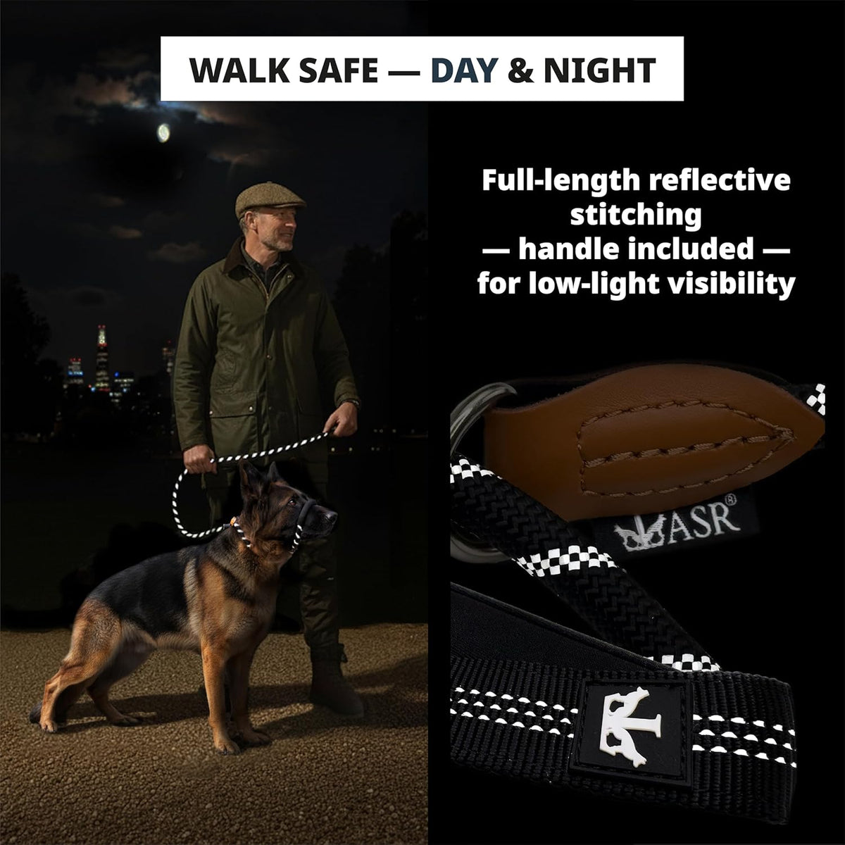 Figure of 8 Slip Lead for Dogs, Dual-Use No-Pull Training Leash with Stopper, Neoprene Nose Padding, Reflective Safety Strip and Robust Static 14-Core Nylon Rope - Sayby’s