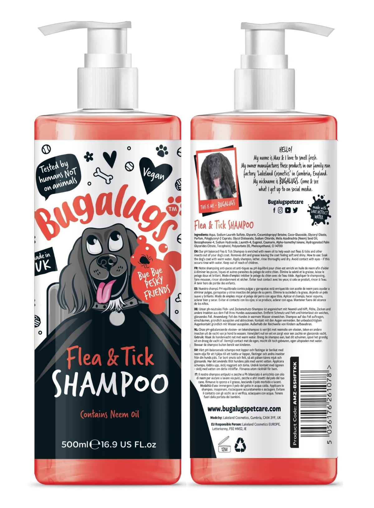 Flea and Tick Dog Shampoo by Bugalugs, Works on Smelly Puppies & Dogs, Contains Neem Oil PH Balanced Vegan Used by Professional Groom (Shampoo 500ml) - Sayby’s
