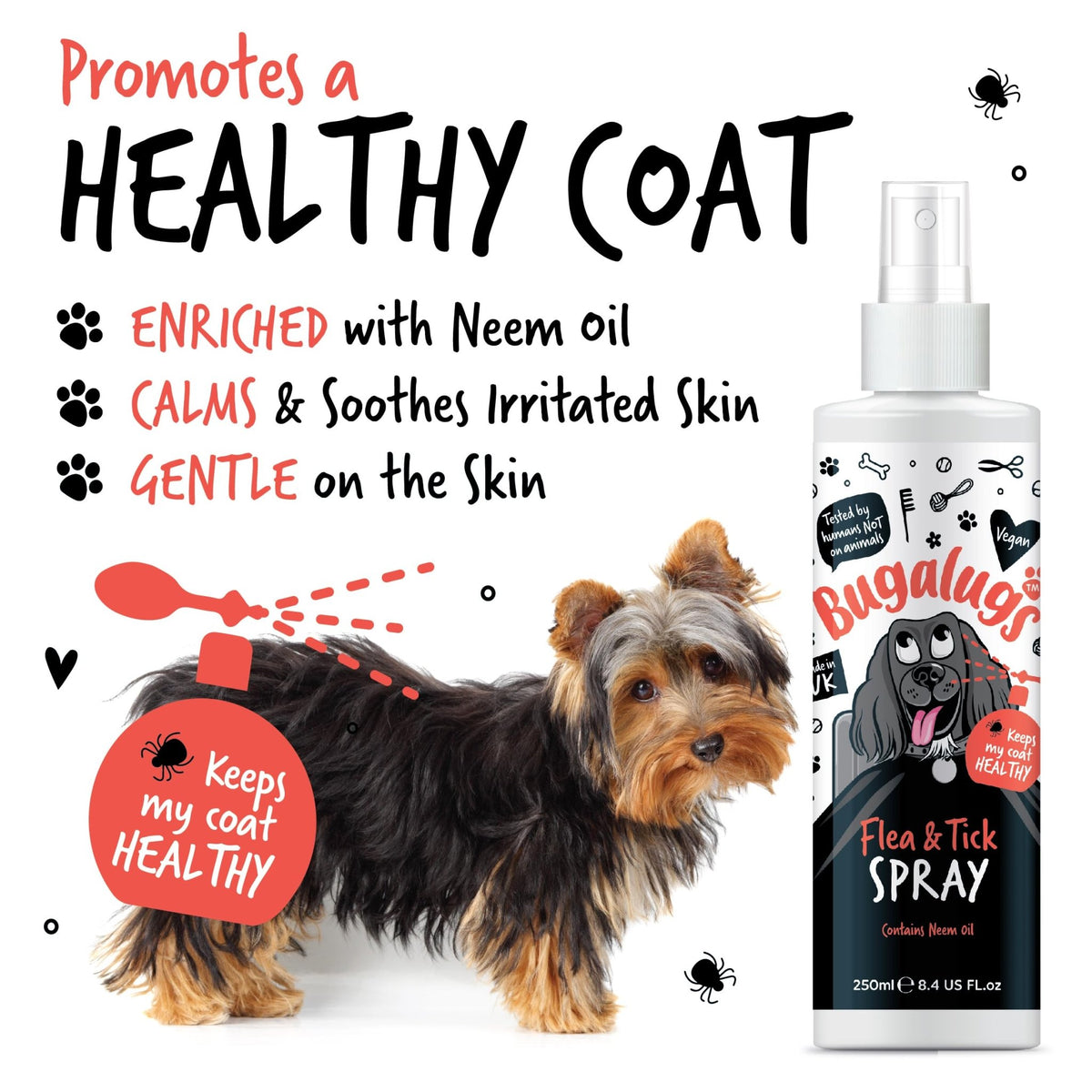 Flea and Tick Dog Shampoo by Bugalugs, Works on Smelly Puppies & Dogs, Contains Neem Oil PH Balanced Vegan Used by Professional Groom (Shampoo 500ml) - Sayby’s