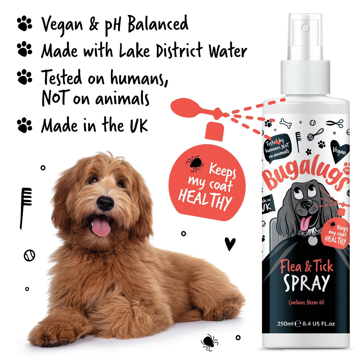 Flea and Tick Dog Shampoo by Bugalugs, Works on Smelly Puppies & Dogs, Contains Neem Oil PH Balanced Vegan Used by Professional Groom (Shampoo 500ml) - Sayby’s