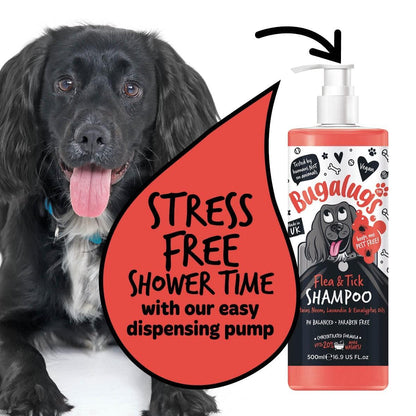 Flea and Tick Dog Shampoo by Bugalugs, Works on Smelly Puppies & Dogs, Contains Neem Oil PH Balanced Vegan Used by Professional Groom (Shampoo 500ml) - Sayby’s
