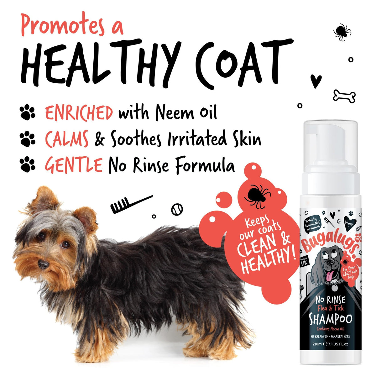 Flea and Tick Dog Shampoo by Bugalugs, Works on Smelly Puppies & Dogs, Contains Neem Oil PH Balanced Vegan Used by Professional Groom (Shampoo 500ml) - Sayby’s