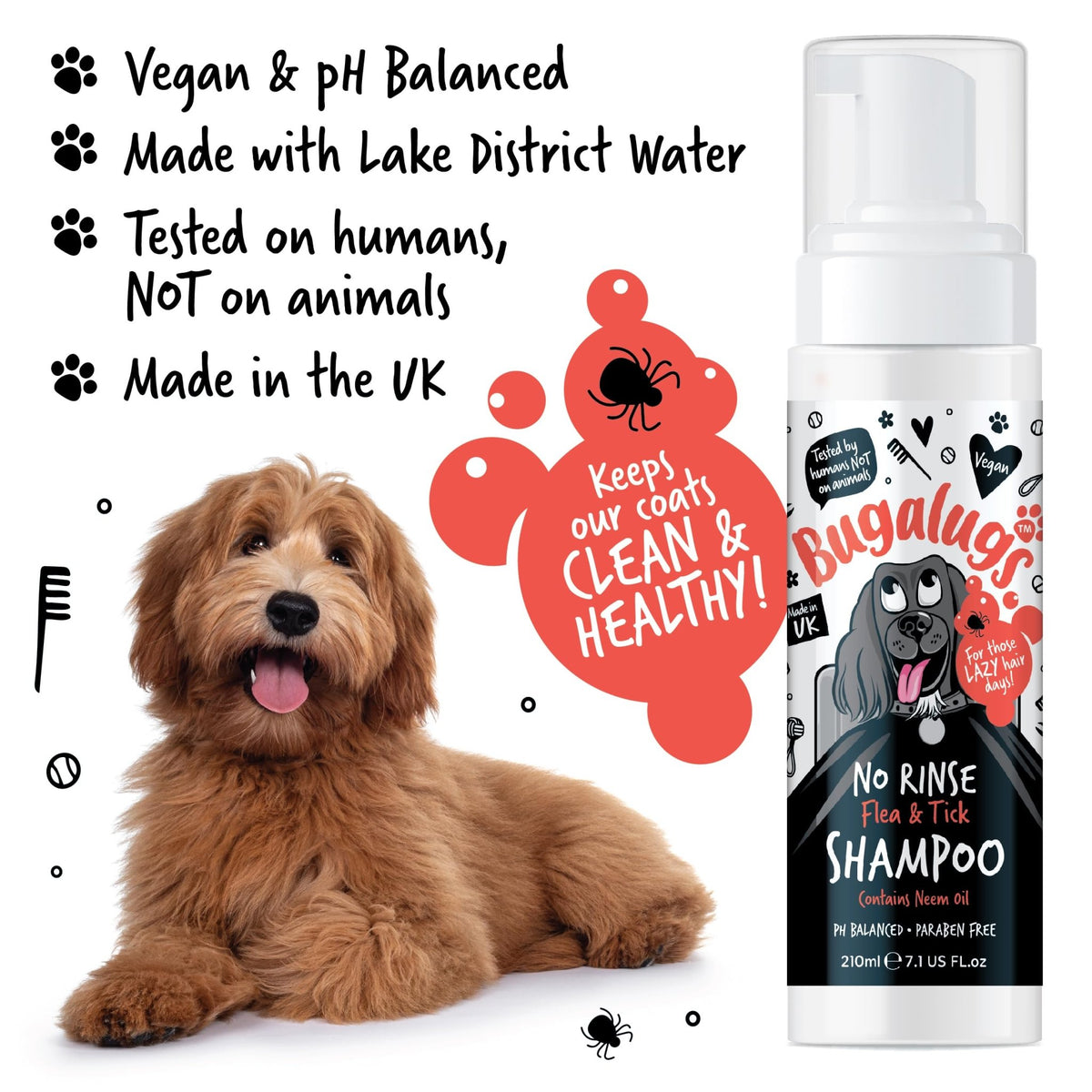 Flea and Tick Dog Shampoo by Bugalugs, Works on Smelly Puppies & Dogs, Contains Neem Oil PH Balanced Vegan Used by Professional Groom (Shampoo 500ml) - Sayby’s
