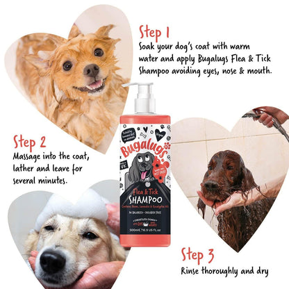 Flea and Tick Dog Shampoo by Bugalugs, Works on Smelly Puppies & Dogs, Contains Neem Oil PH Balanced Vegan Used by Professional Groom (Shampoo 500ml) - Sayby’s
