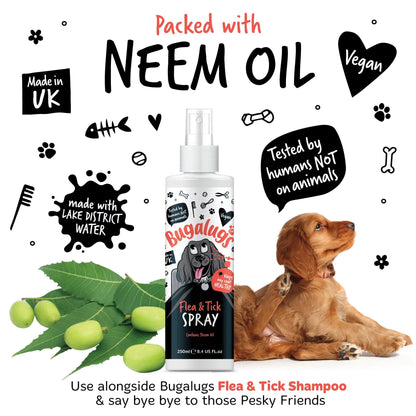 Flea and Tick Dog Shampoo by Bugalugs, Works on Smelly Puppies & Dogs, Contains Neem Oil PH Balanced Vegan Used by Professional Groom (Shampoo 500ml) - Sayby’s