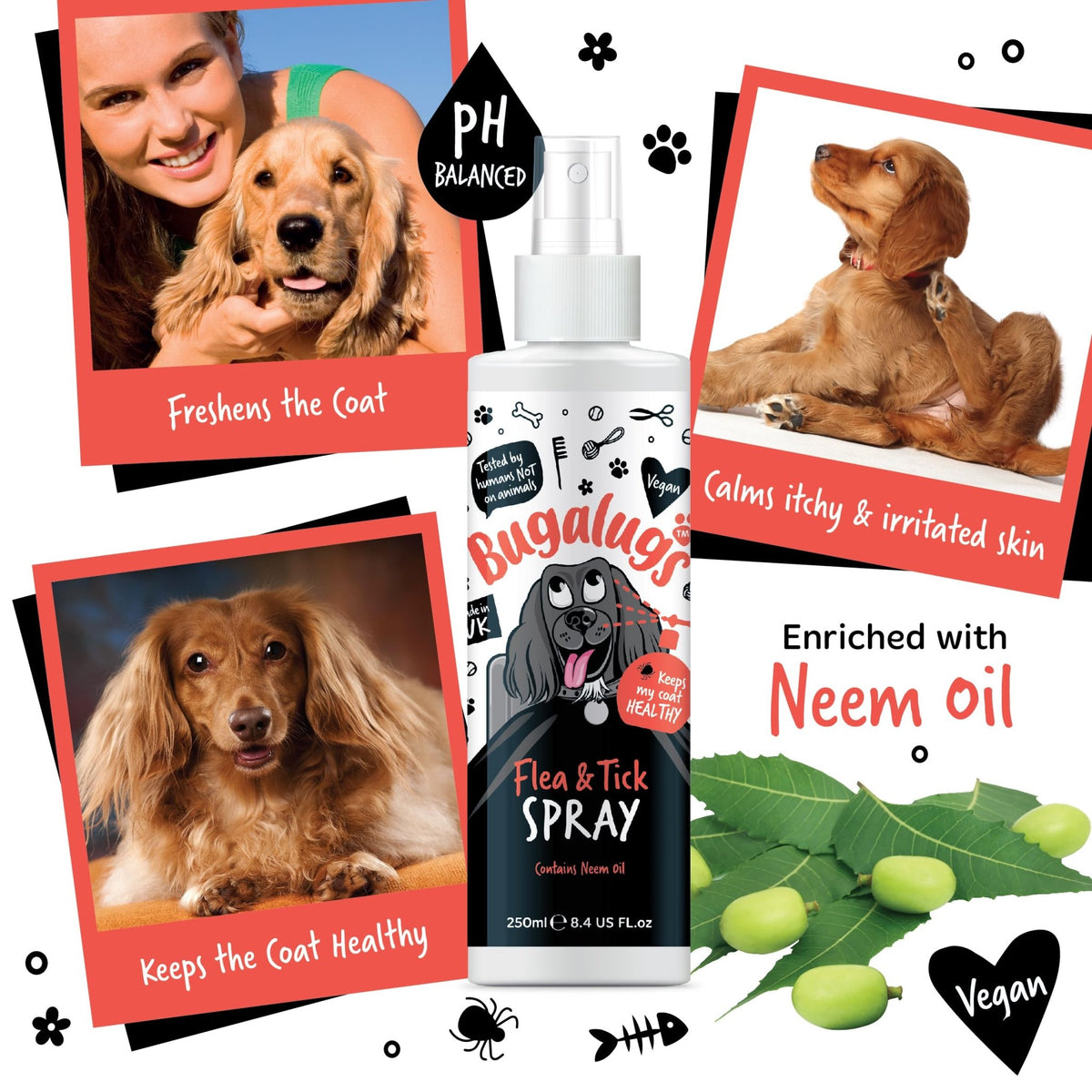 Flea and Tick Dog Shampoo by Bugalugs, Works on Smelly Puppies & Dogs, Contains Neem Oil PH Balanced Vegan Used by Professional Groom (Shampoo 500ml) - Sayby’s
